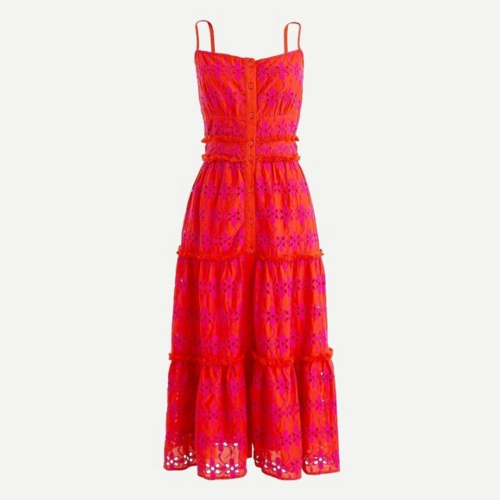 J. Crew button-up tiered midi dress in eyelet. NWT
